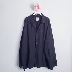 Flax Black Buttondown Oversized Linen Overcoat Jacket